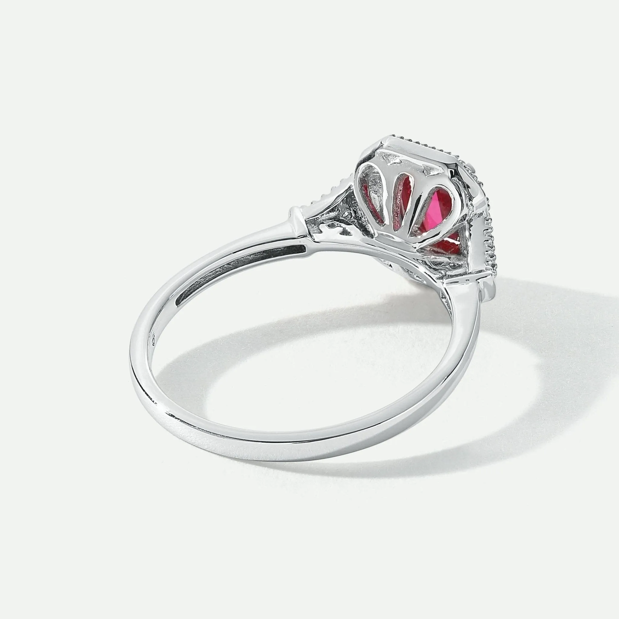 Vera | 18ct White Gold 0.12ct tw Lab Grown Diamond and Created Ruby Vintage Ring