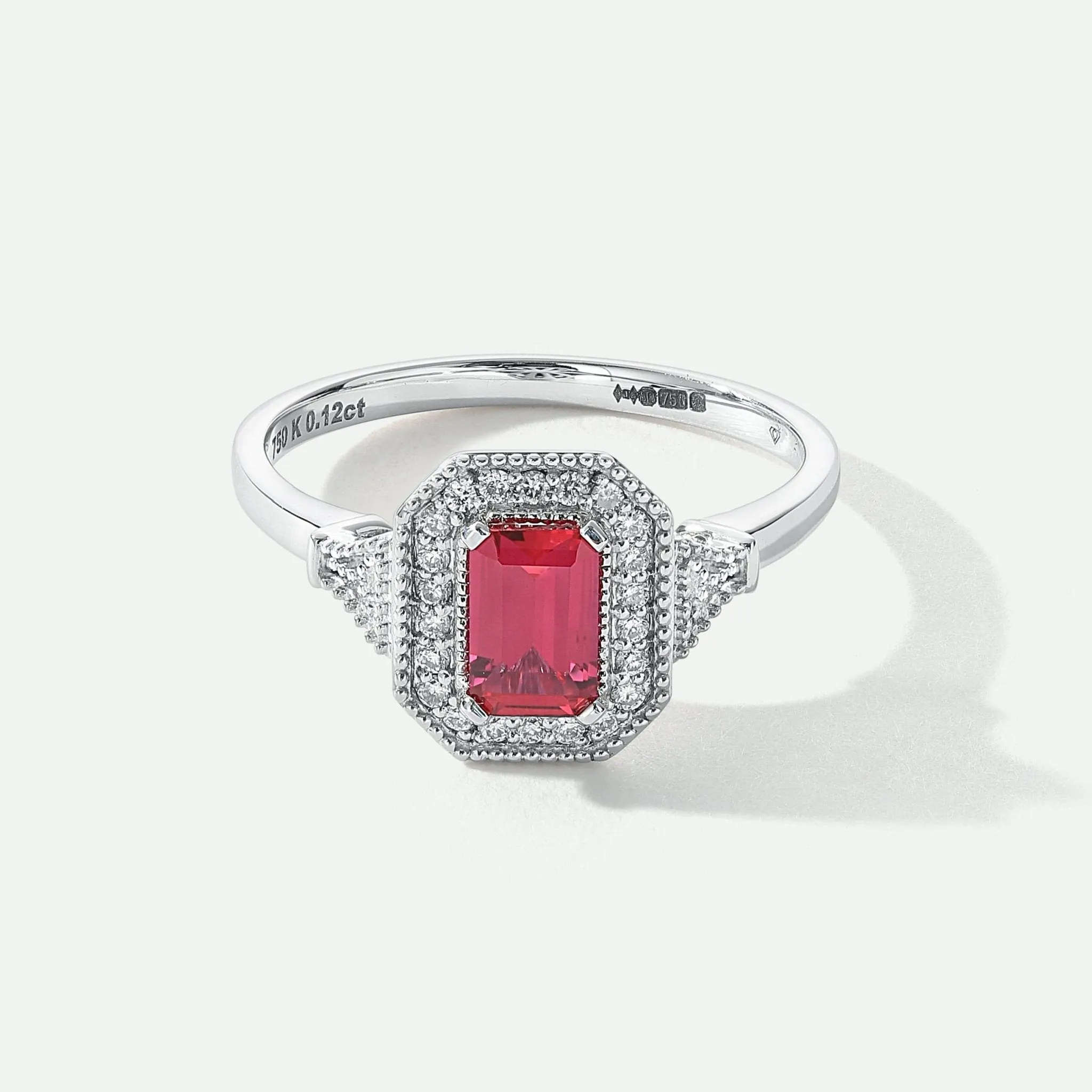 Vera | 18ct White Gold 0.12ct tw Lab Grown Diamond and Created Ruby Vintage Ring