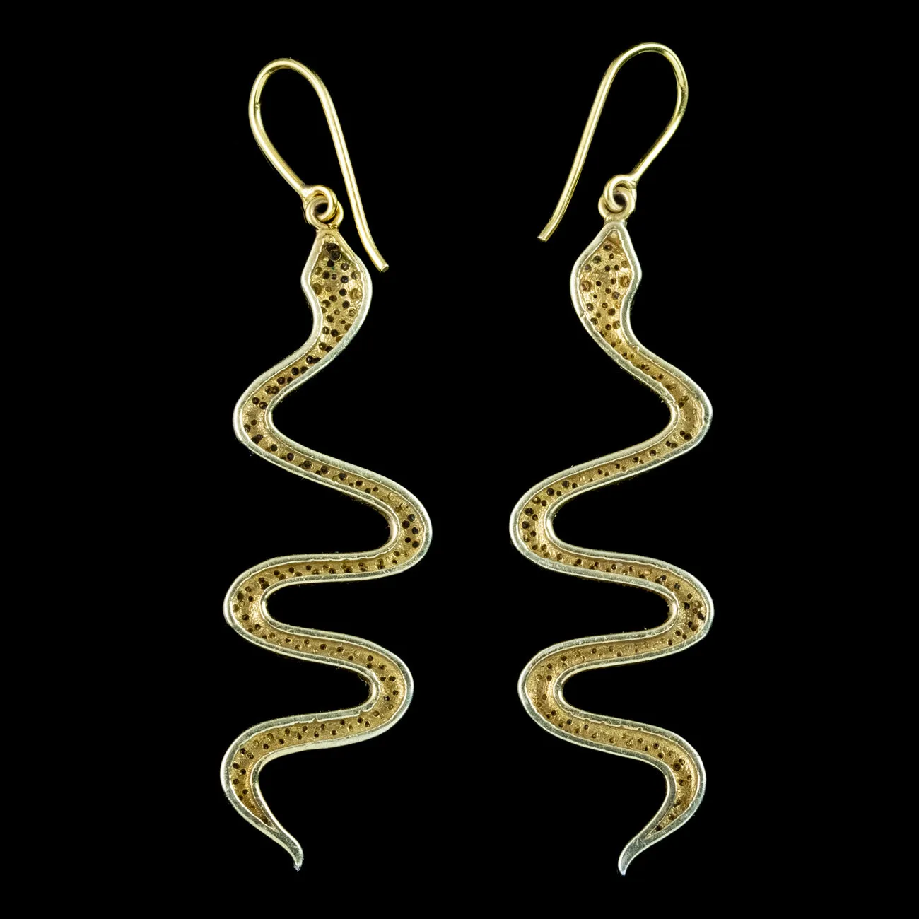 Victorian Style Diamond Snake Drop Earrings 18ct Gold Silver
