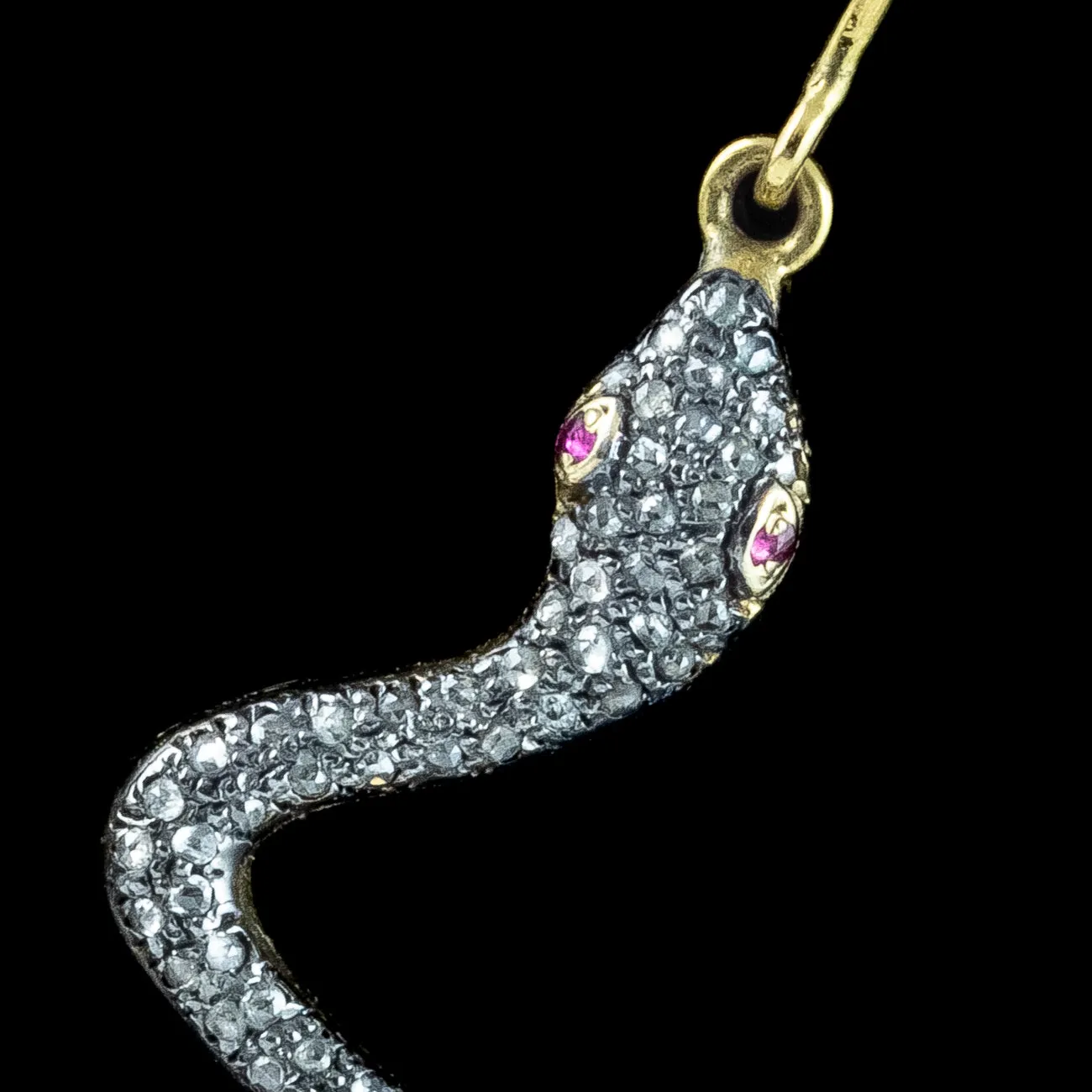 Victorian Style Diamond Snake Drop Earrings 18ct Gold Silver