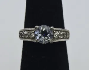 Vintage Blue and Colorless Topaz Sterling Silver Ring - Size 5