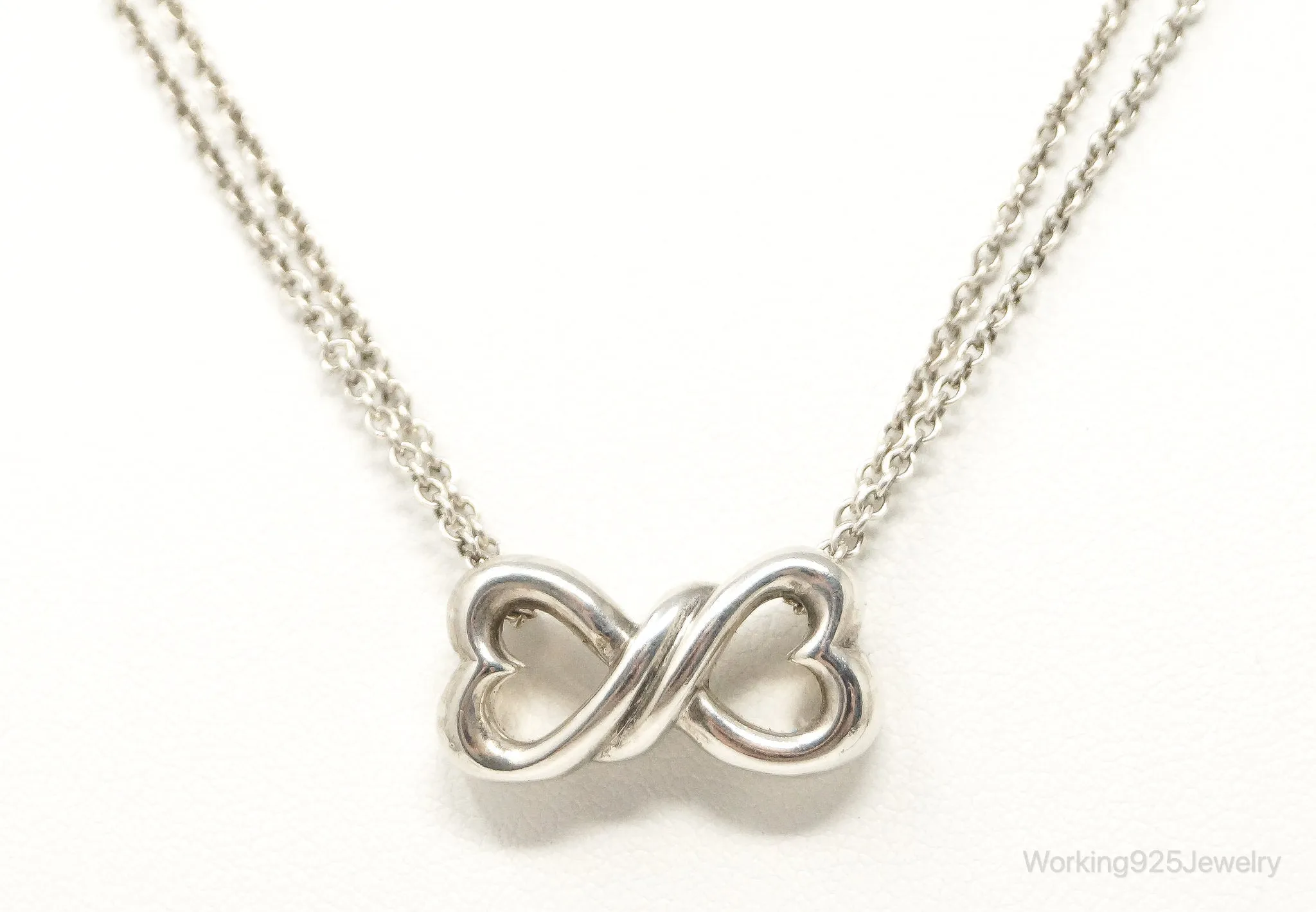 Vintage Open Linked Hearts Lovers Infinity Sterling Silver Necklace