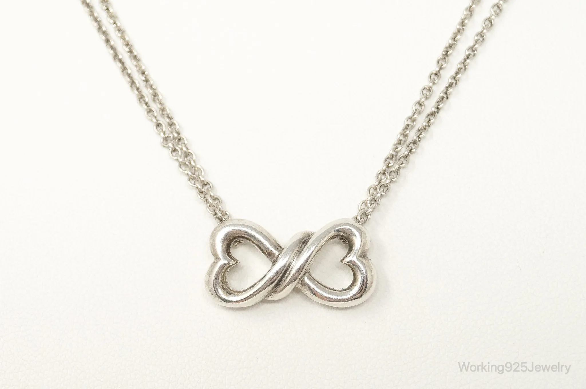 Vintage Open Linked Hearts Lovers Infinity Sterling Silver Necklace