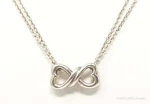 Vintage Open Linked Hearts Lovers Infinity Sterling Silver Necklace