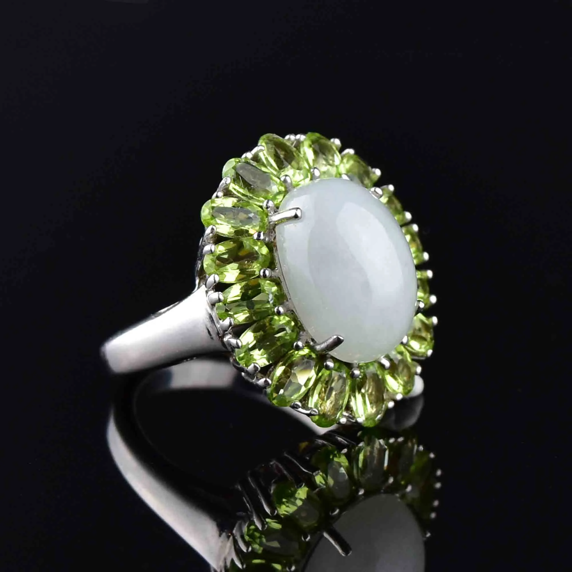 Vintage Silver Moonstone Peridot Halo Ring