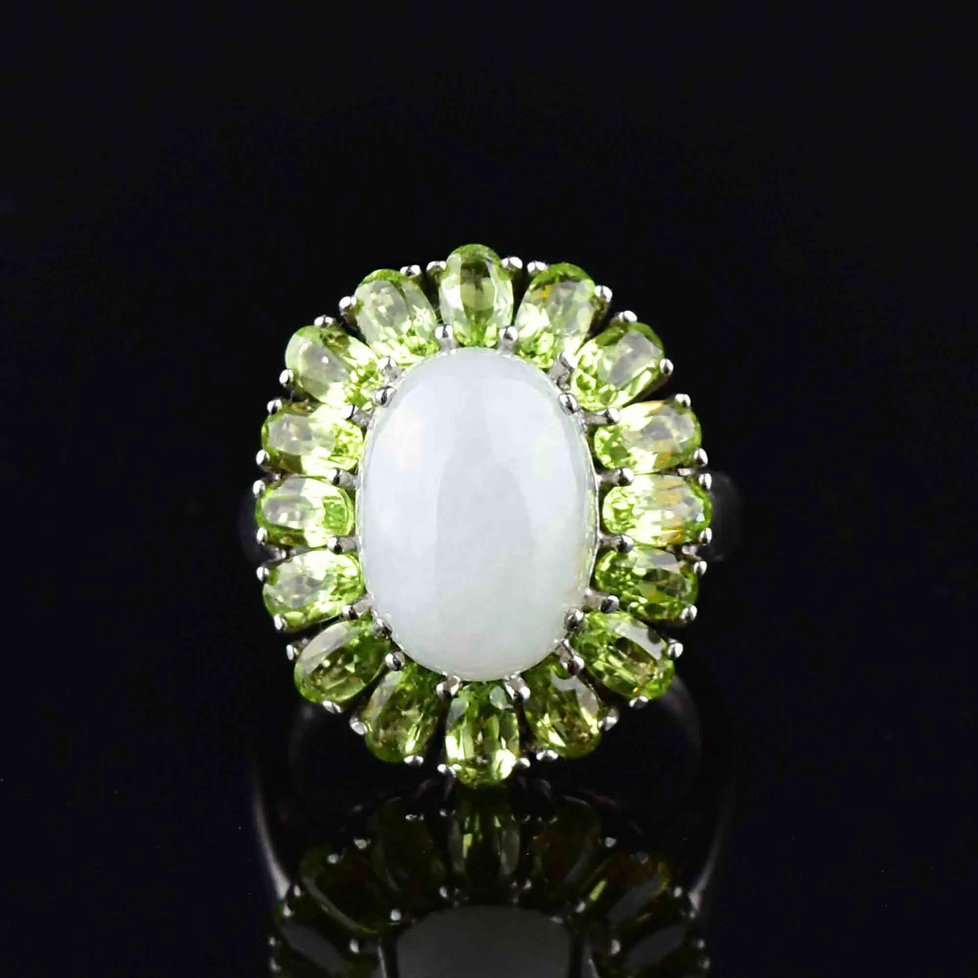 Vintage Silver Moonstone Peridot Halo Ring