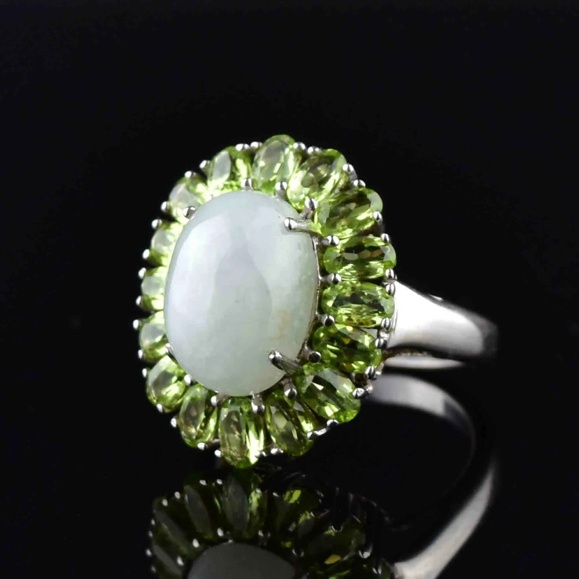 Vintage Silver Moonstone Peridot Halo Ring