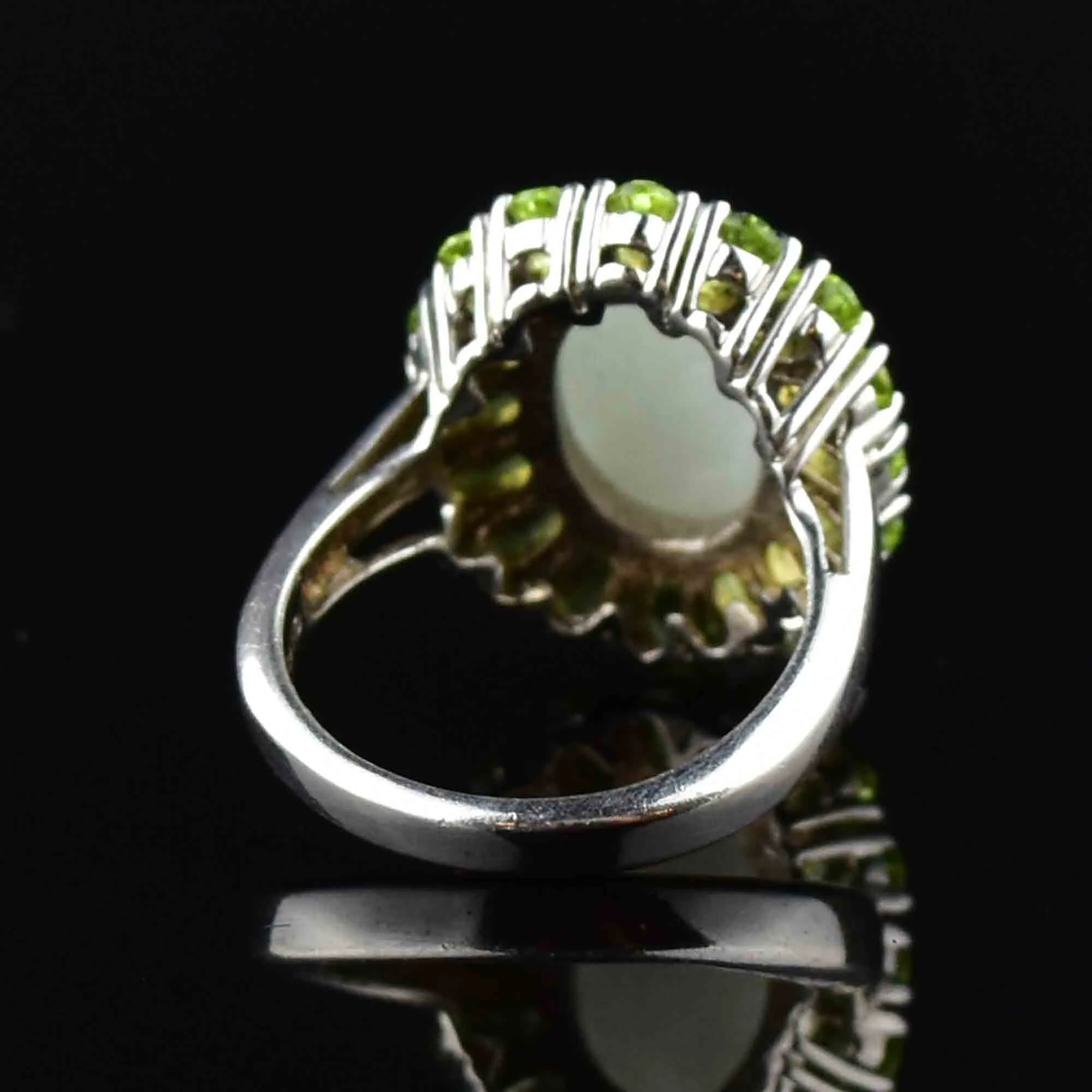 Vintage Silver Moonstone Peridot Halo Ring