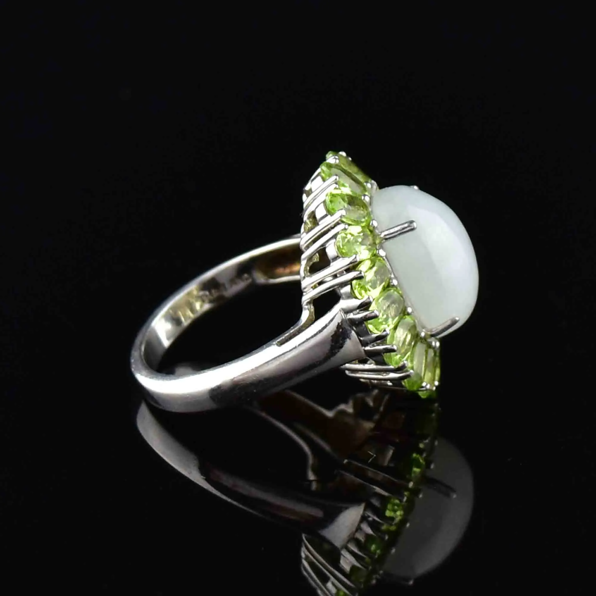 Vintage Silver Moonstone Peridot Halo Ring
