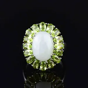 Vintage Silver Moonstone Peridot Halo Ring