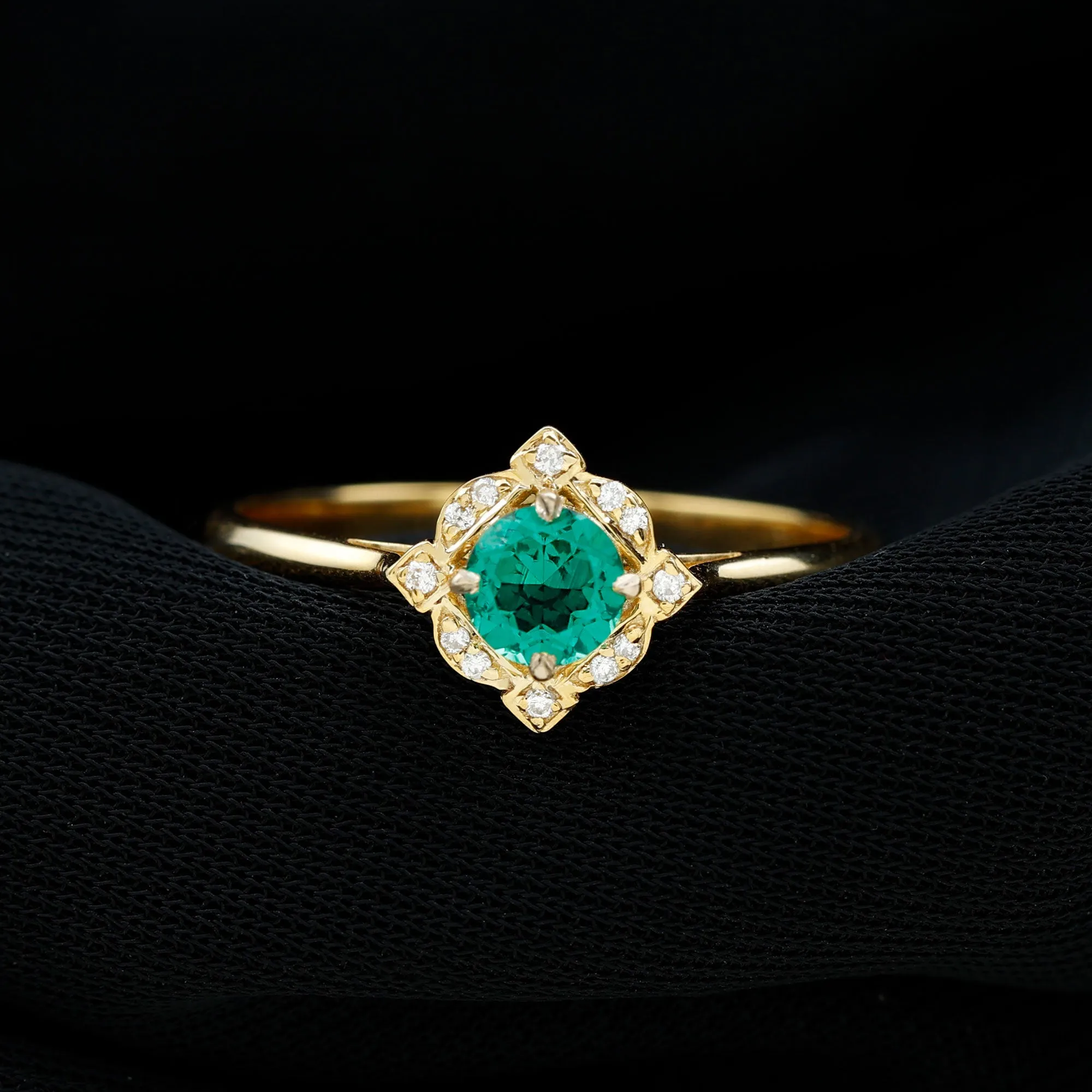 Vintage Style Created Emerald and Diamond Engagement Ring