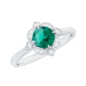 Vintage Style Created Emerald and Diamond Engagement Ring