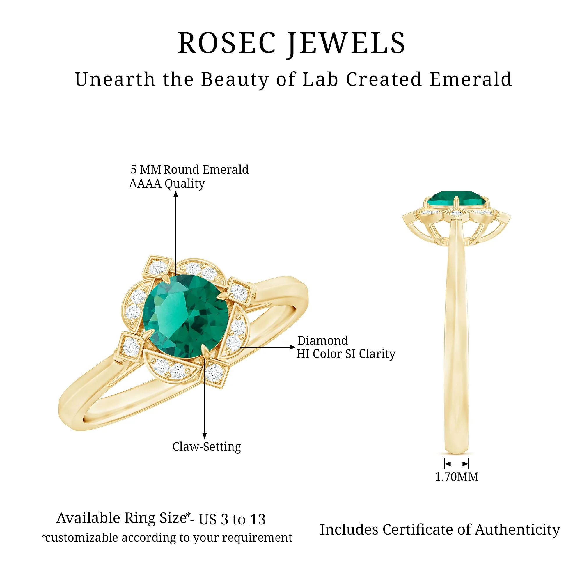 Vintage Style Created Emerald and Diamond Engagement Ring
