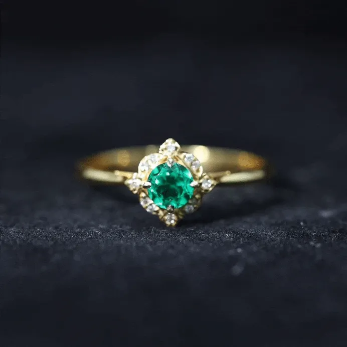 Vintage Style Created Emerald and Diamond Engagement Ring