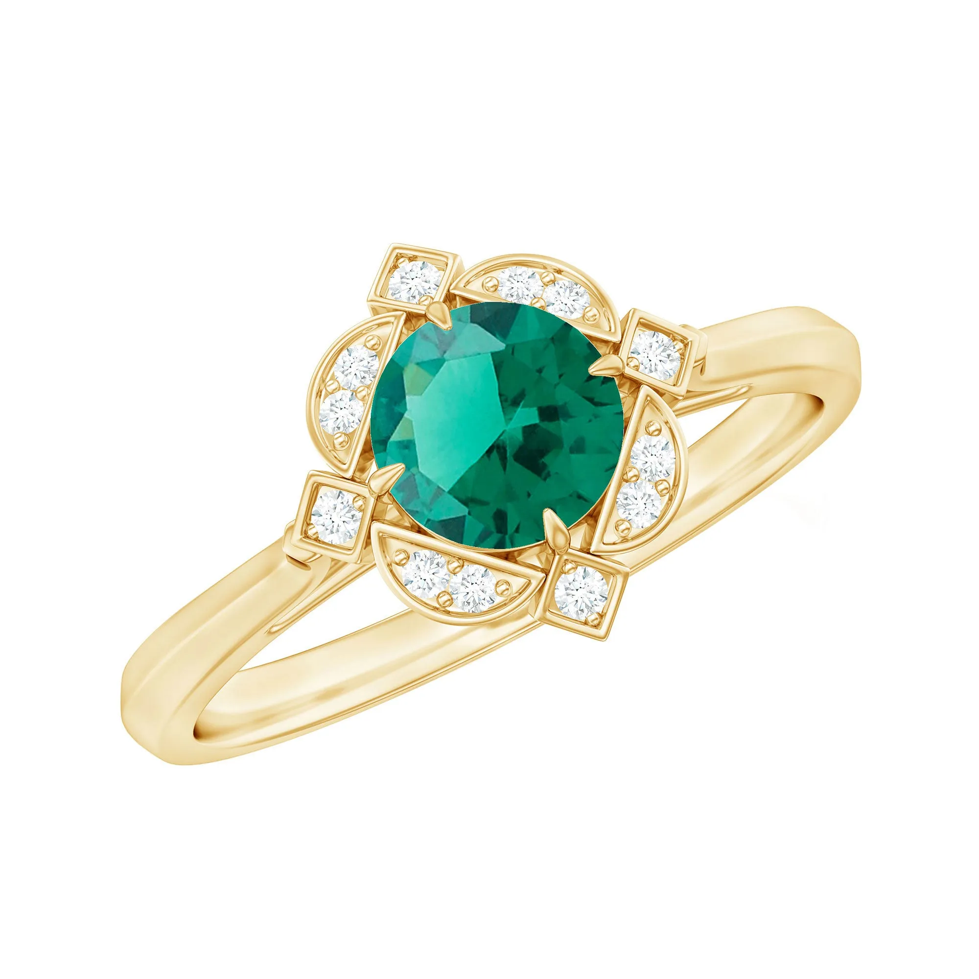 Vintage Style Created Emerald and Diamond Engagement Ring