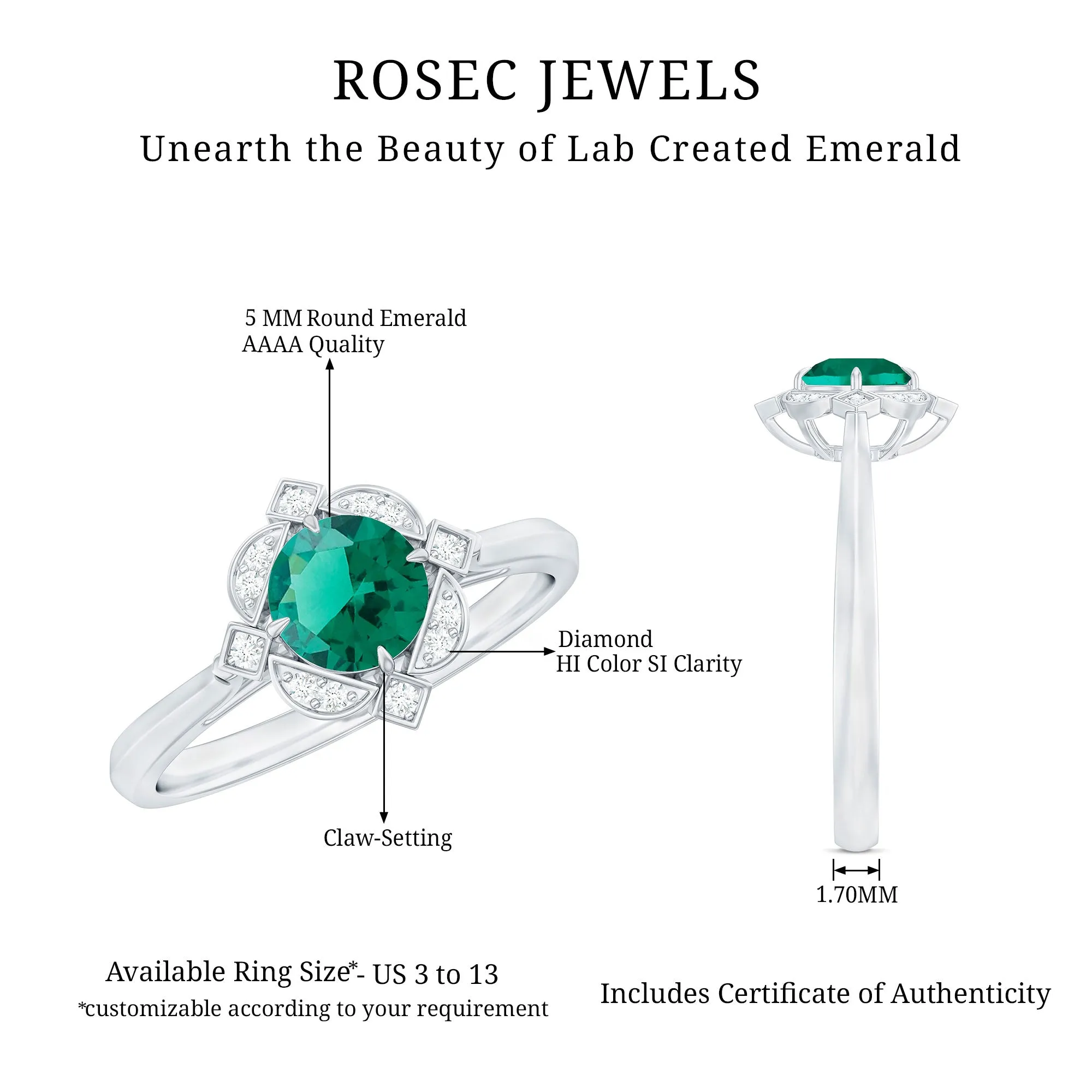 Vintage Style Created Emerald and Diamond Engagement Ring