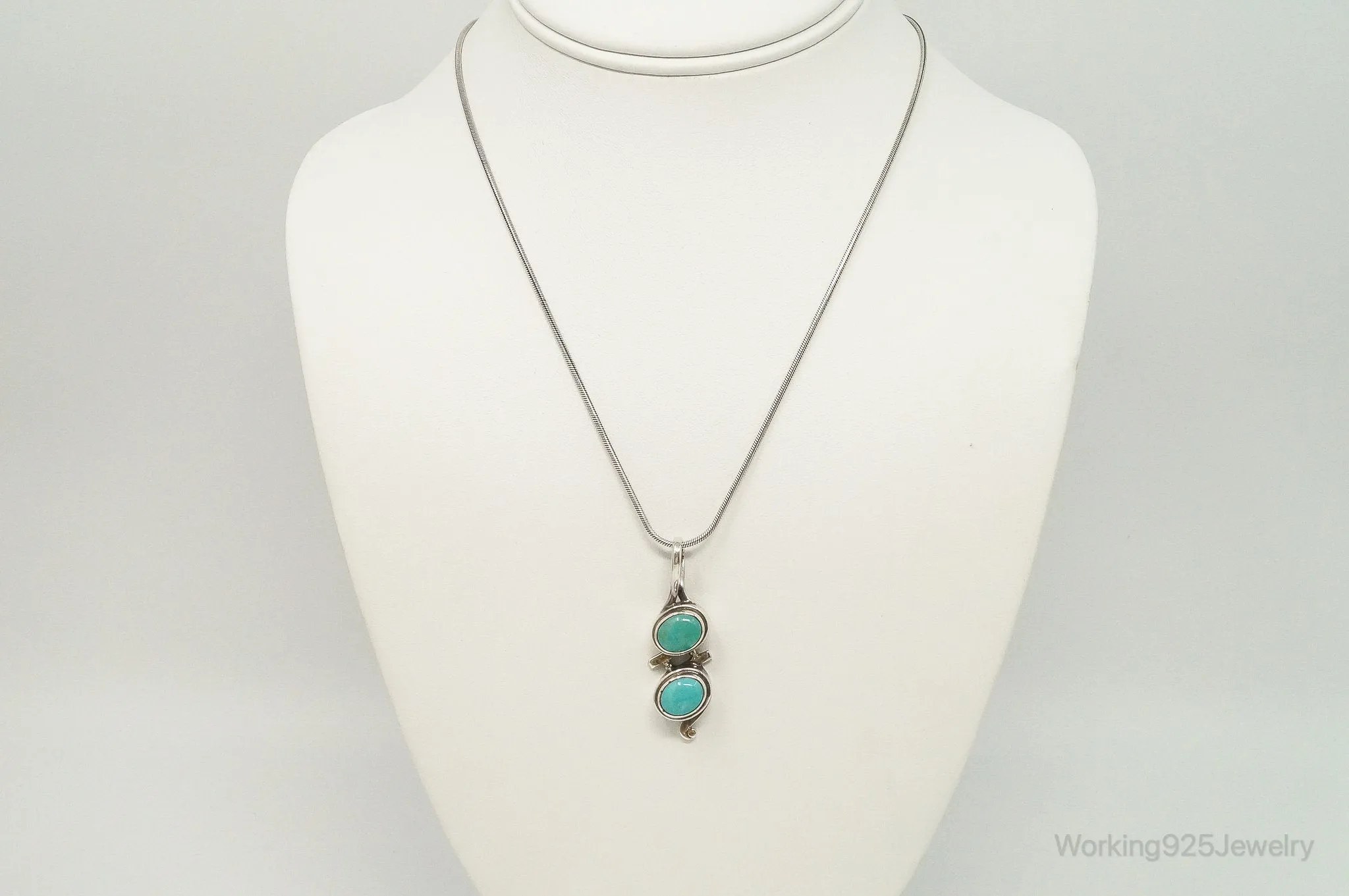 VTG Native American JS Turquoise Sterling Silver Necklace