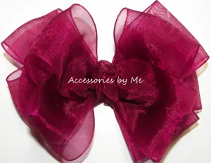 Wine Organza Hair Bow