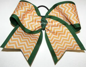 Yellow Gold Green Chevron Big Cheer Bow