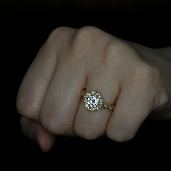 Yellow Gold  Vintage Style Moissanite Engagement Ring - Maria