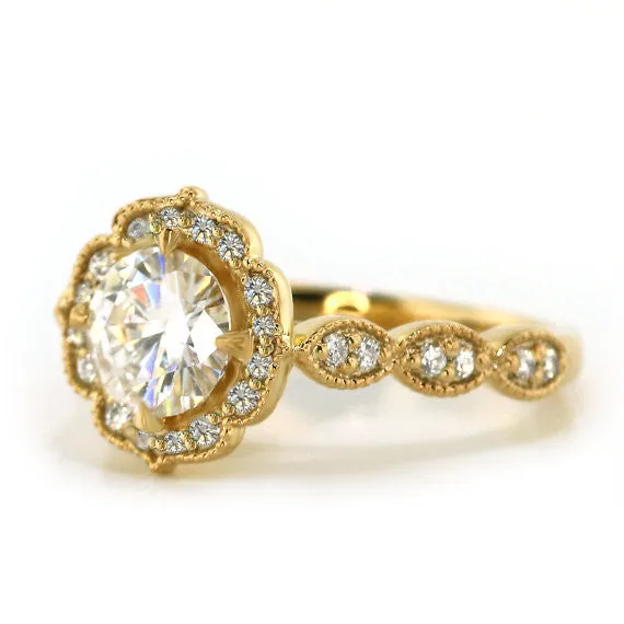 Yellow Gold  Vintage Style Moissanite Engagement Ring - Maria