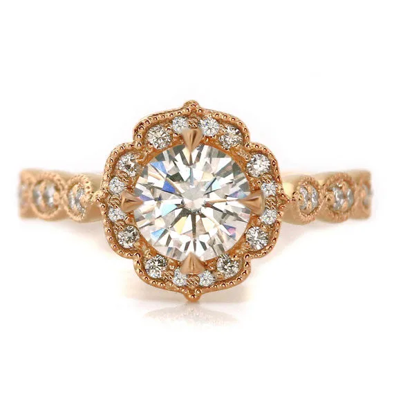 Yellow Gold  Vintage Style Moissanite Engagement Ring - Maria