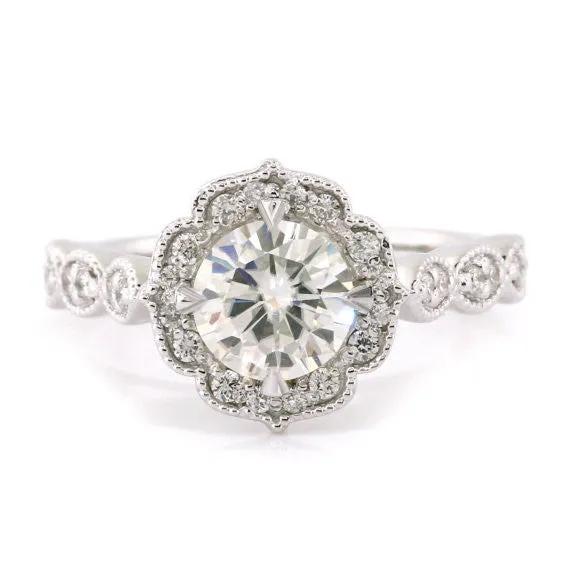 Yellow Gold  Vintage Style Moissanite Engagement Ring - Maria