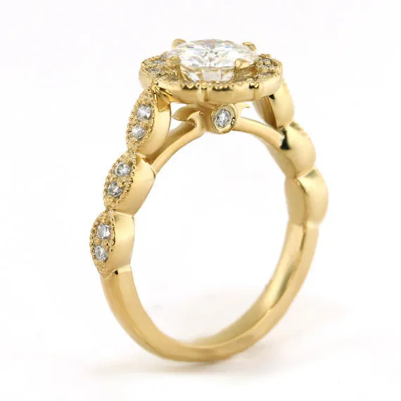 Yellow Gold  Vintage Style Moissanite Engagement Ring - Maria