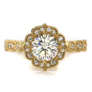 Yellow Gold  Vintage Style Moissanite Engagement Ring - Maria