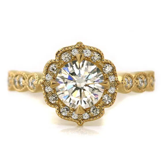 Yellow Gold  Vintage Style Moissanite Engagement Ring - Maria
